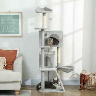160 cm kradsetræ til katte med flere niveauer, sisal kradsetræer, huler, plysplatforme, hængekøje, stige og legebolde