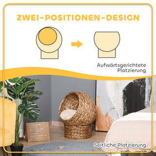 Rattan Kattehule Katteseng med Vandhyacintpude 50x42x60cm i Lysebrun til Hyggeligt Tilflugtssted