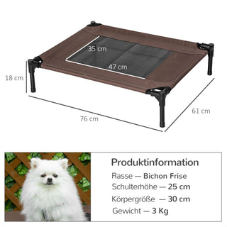 Udendørs hundeseng, robust hundeseng, 76x61x18cm, lavet af 600D Oxford i brun til hunde og katte