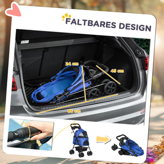 Hundeklapvogn med Foldfunktion Kæledyrsklapvogn til Små Hunde og Katte Kæledyrsvogn Kattevogn Oxford Blå 67 x 45 x 96 cm