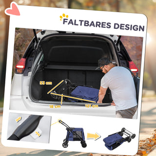 Hundevogn op til 20 kg foldbar hynde 3 sidelommer 102 cm x 62 cm x 105 cm Blå