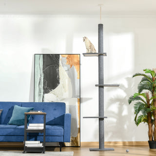 Højdejusterbart Kradsetræ, 228-260 cm Lofthøjt Kradsetræ, Klatretræ til Katte, Grå, til Aktiv Leg og Afslapning