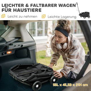 Hundeklapvogn, Sammenklappelig Hundeklapvogn til Små Hunde op til 4 kg, Sammenklappelig Katteklapvogn med Styr, Vaskbar Hynde, Sikkerhedsline, Opbevaringspose, 4 Hjul, Sort