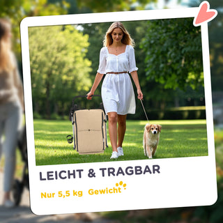 Hundebåren, let, foldbar hundevogn i aluminium til hunde og katte op til 10 kg, kattevogn med hynde, netvinduer, døre, opbevaringskurv, kattevogn, khaki