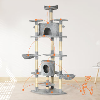 Kradsetræ Stort 200 cm XXL Kradsetræ med Kattehuler og Hængekøjer, Stald til Store Katte i Lysegrå