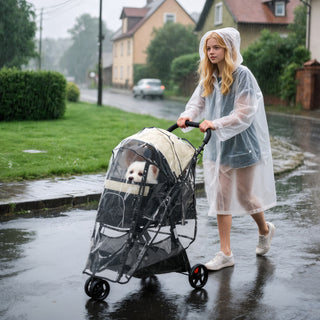 2 i 1 hundebørn med regnslag, foldbar til hunde og katte op til 10 kg, kattevogn med hynde, netvinduer, døre, opbevaringskurv, kattevogn, khaki