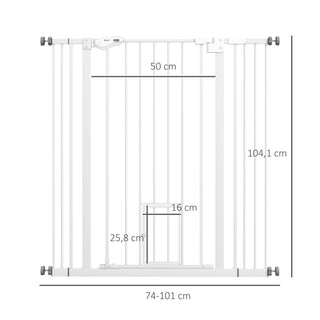 Hundegitter, Dobbeltlåsende, Selvlukkende Dør, 104 cm Høj, Stål, Hvid