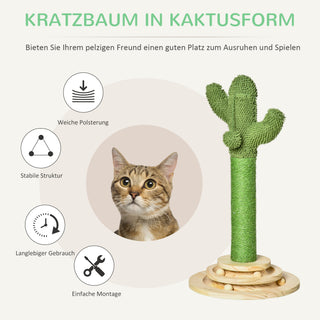 Kradsetræ til Katte med Kaktusdesign 60 cm Lavet af Fyrretræ og Sisalreb med Træboldlegetøj i Grøn og Naturlig