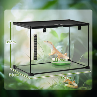 Terrarium til Krybdyr 50 x 30 x 35 cm, Foderkasse i Glasterrarium til Krybdyravl, Metalstruktur