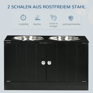 Hundeskåle, Forhøjet Foderstation med 2 Rustfrit Stålskåle, Hundeskålstativ med 44L Opbevaring, Magnetiske Døre, Madskål, Vandskål til Store Hunde, Sort