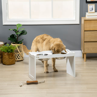 Hævet Hundeskål, 2 x 2L Aftagelig Foderskål i Rustfrit Stål til Store Hunde med Hævet Kant, Hvid