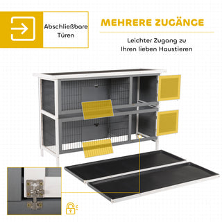 Smådyrsbur til marsvin og dværgkaniner, toetagers, træ, grå