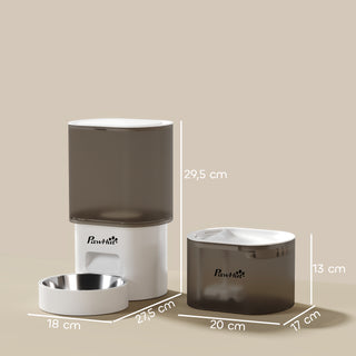 Automatisk Kæledyrsfoderautomat og 2,5L Vanddispenser til Hunde, Katte, Kattefoder- og Vanddispensersæt, Automatisk Foderautomat, Rejsefoderautomat til Små Hunde, Katte, Kæledyr, Hvid