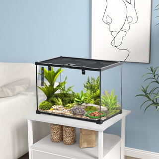 Terrarium til Krybdyr 50 x 30 x 35 cm, Foderkasse i Glasterrarium til Krybdyravl, Metalstruktur