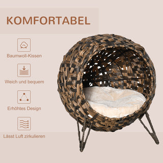 Rattan Katteseng Hynde Hævede Fødder Katte Soveplads Brun Ø52x58cm