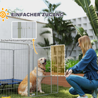 Hvalpelegegård 100 cm høj, 8-delt hundelegegård med bælte og dør, udendørs indhegning til små til mellemstore hunde, marsvin, kaniner, stål, sølv