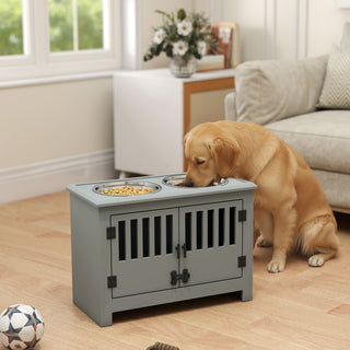 Forhøjet Foderstation til Store Hunde, 2 Rustfri Stålskåle, Opbevaringsplads, 35,5x60x30 cm, Grå