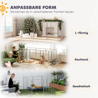 Hvalpelegegård 100 cm høj, 8-delt hundelegegård med bælte og dør, udendørs indhegning til små til mellemstore hunde, marsvin, kaniner, stål, sølv