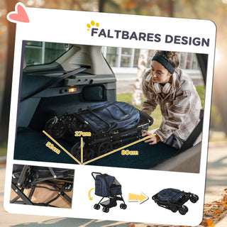 Kæledyrsklapvogn Kattevogn Oxford Blå 76,5x52x95cm til Små Hunde og Katte, Sammenklappelig &amp; Let