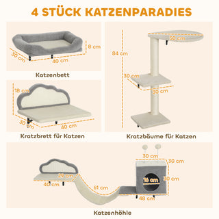 Vægmonteret kradsetræsæt, sisal kradseflader, 4 dele, til 1-3 katte, beige