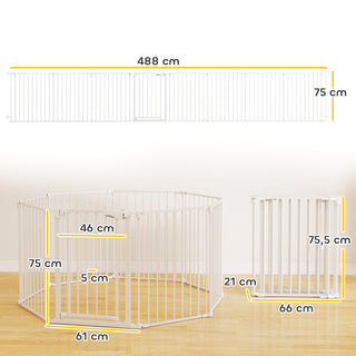 Kæledyrshegn, 8-panels barriere med dør, foldbar, til små og mellemstore hunde, plastik, kulstofstål, hvid