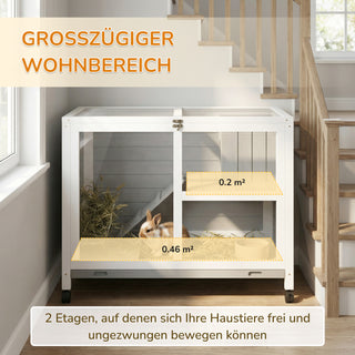 Smådyrsbur med 2 niveauer, 4 hjul, forseglet fyrretræ, grå