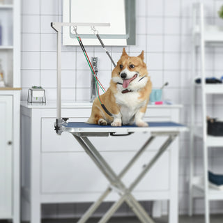 Kæledyrsplejearm Sammenklappelig plejearm med klemme, Justerbar hundeplejearm med hakeholder, til mellemstore hunde