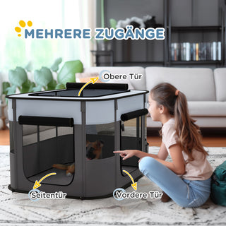 Sammenklappelig Kæledyrs Legegård med Opbevaringspose til Hvalpe og Killinger, Indendørs og Udendørs, Grå