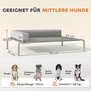 Udendørs hundeseng, hævet hundeseng til mellemstore hunde, kølende kæledyrsseng med L-formet hynde og skridsikre fødder, kæledyrsseng til udendørs camping, 110x75x30cm, lysegrå