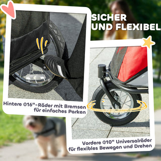 Hundeklapvogn med Netvinduer, Sammenklappelig Katteklapvogn med Sikkerhedsline, Store Gummihjul til Mellemstore og Store Hunde op til 30 kg, Oxford, Rød