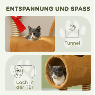 Kradsetræ 98 cm Kattetårn i Hjortedesign, med Hule, Legebold, Jutestolper, Kradsetræ til Katte, Klatretræ, til Mellemstore Katte, Brun