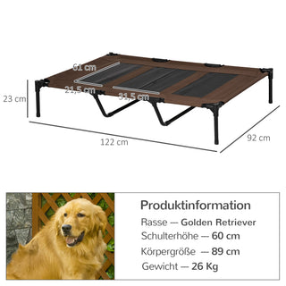 Sammenklappelig Udendørs Hundeseng med Forhøjet Stativ, 122 cm x 92 cm x 23 cm, Kaffebrun + Sort
