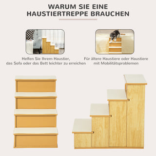 Kæledyrstrappe, til hunde/katte, 4-trins, kort plys, op til 30 kg, 40 x 59 x 54,2 cm, naturlig