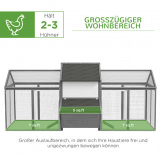 Træhønsehus med Redekasse, Rampe, Dobbelt Kravlegård, Grå
