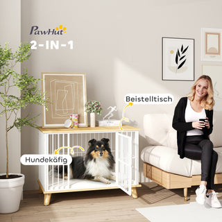 Hundebur til Hjemmet, Låsbart Hundehus med Hynde, Hundebur med Dør, Hundehus til Mellemstore Hunde Under 15 kg, Eg, 86 x 60 x 70 cm