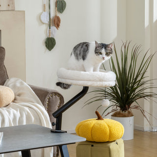 Katteseng, katteseng til skrivebord med 360° rotation, justerbar højde, katteseng med aftagelig, maskinvaskbar seng, til katte under 6 kg, hjemmekontor, cremehvid