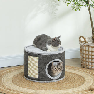 Kradsetønde til Katte, 30 cm høj kattetønde med hule, kradsetræ, sisal kattetårn, til katte op til 5 kg, mørkegrå