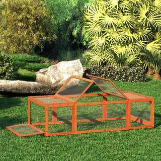 Smådyrsbur til smådyr 180 x 90 x 48 cm med udendørs indhegning multifunktionel grantræ orange