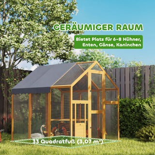 Hønsehus 3,07㎡ Træløbegård med vandtæt stof, sikkerhedslås, til 6-8 kyllinger 1,7 x 1,8 x 1,8 m