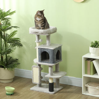 Kradsetræ 104 cm med kattehule, seng, sisal kradsetræer, kradsebræt, plysbolde til katte op til 5 kg, lysegrå