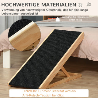 Kæledyrsrampe, Justerbar Hunderampe med Skridsikkert Tæppe, Fyrretræ og Polyester, 90x40x61cm til Hunde og Katte