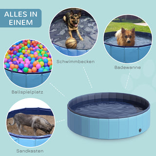 Hundepool stor swimmingpool til hunde børnepool lavet af PVC træ blå Ø140xH30 cm ideel til sommeren
