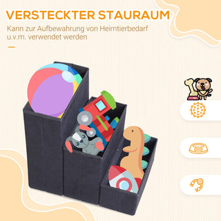 Kæledyrstrappe, Sammenklappelig Kattetrappe, Hundetrappe med 3 Trin, Opbevaringsplads til Katte og Hunde, MDF, Sort, 40x54x48cm