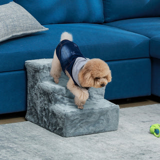 Hundetrappe, 3-trins 35 cm kæledyrstrappe med plyslook, kattetrappe til seng, sofa, katte op til 5 kg, lysegrå