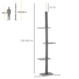 Højdejusterbart Kradsetræ, 228-260 cm Lofthøjt Kradsetræ, Klatretræ til Katte, Grå, til Aktiv Leg og Afslapning