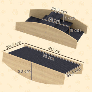 2-i-1 Hundevippe, Trævippe til Hunde med Agility, Agilityrampe til Hunde til Små og Mellemstore Hunde Under 15 kg, for Balance og Selvtillid, 80 x 39,5 x 20 cm Naturtræ