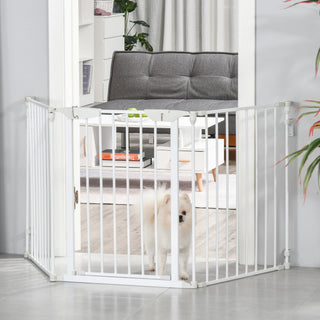 Hundegitter 3 Elementer med Sikkerhedsdør, Hvid Plastdørbeskytter, 180 x 3 x 74,5 cm, til Sikker Hundebeskyttelse