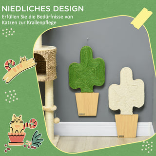 Kradsemåtte til Katte Sæt med 2, Blomsterpotteform, Jute reb med Krog, Kaktusdesign, Kradsemåtte til Katte, Hvid + Grøn 30 x 60 cm