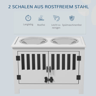 Forhøjet Foderskål til Kæledyr med 2L Rustfri Stålskål, Opbevaringsplads, Dobbeltdør med Lås, Hundestang til Ekstra Store Hunde, Hvid