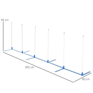 Slalomstave til Hunde, Agility Træningssæt til Kæledyr med 600D Polyester Taske, Hvid Blå, 305 x 60 x 94 cm til Hundesport